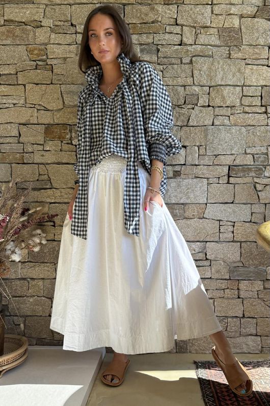 Nonni Gingham Poet Blouse Navy